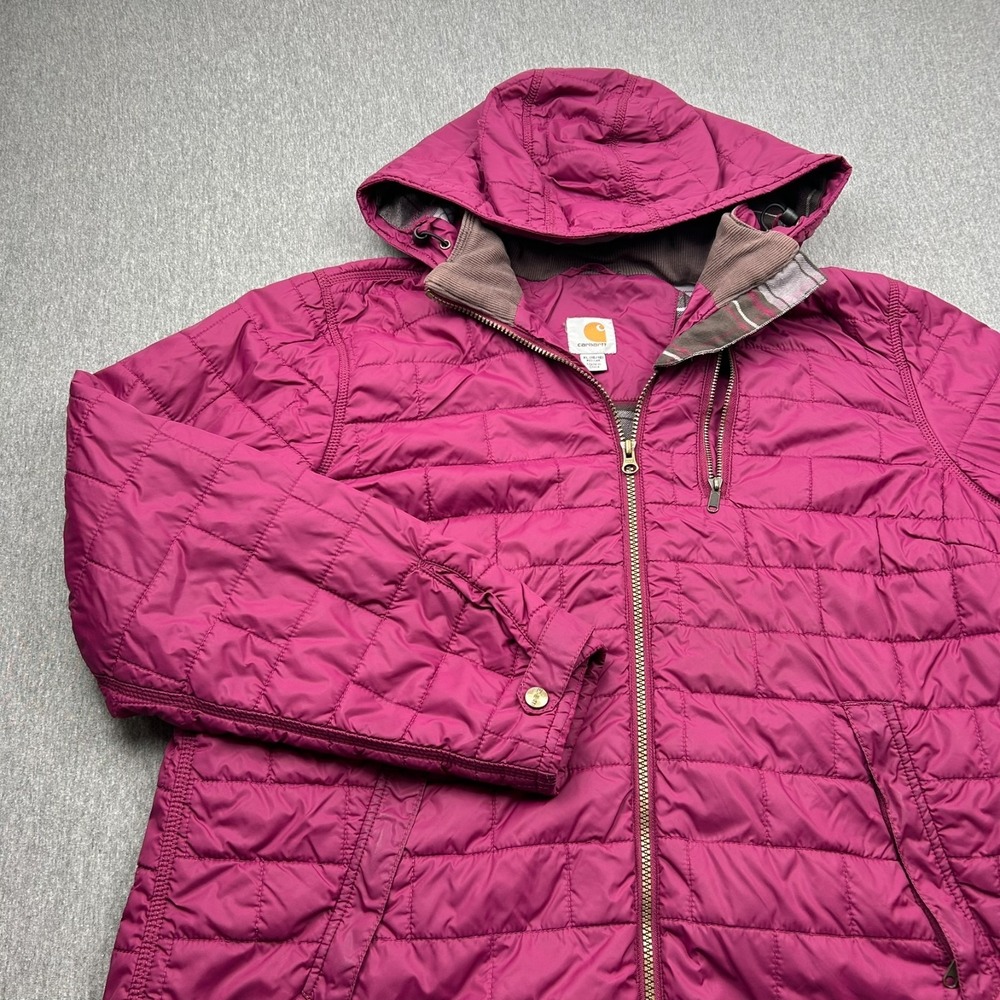 Carhartt Flannel Lined Full Zip Hooded Puffer Coat Womens XL (16/18) Purple